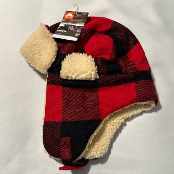 Fleece Trapper Hat Mens Red Plaid - Picture 1 of 3